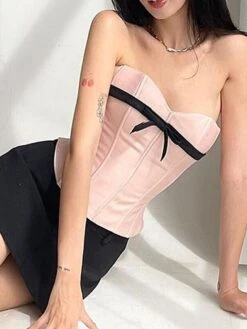 Women's Corsets Halloween Waist Trainer Body Shaper Pure Color Fashion Hot Punk & Gothic Party Carnival Satin Breathable Bandeau Sleeveless Backless Summer Spring Pink -Deals The Sexy Bra Store aalvrk1691392642705