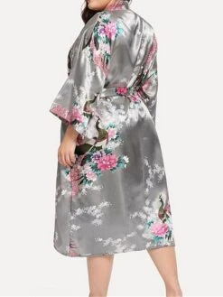 Women's Plus Size Pajamas Bathrobe Silk Robe Animal Flower Comfort Soft Kimono Robes Home Bed Spa Satin Breathable V Wire Fall Winter Pink Blue -Deals The Sexy Bra Store aaxfdo1694766966978