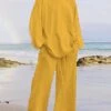 Women's Plus Size Loungewear Sets 2 Pieces Pure Color Fashion Casual Comfort Street Daily Date Cotton Breathable Crew Neck Long Sleeve Pant Summer Fall White Yellow
