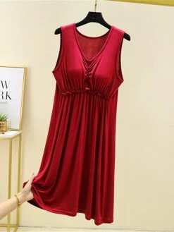 Women's Pajamas Nightgown Nightshirt Dress Pure Color Simple Casual Comfort Home Daily Bed Modal Breathable V Wire Sleeveless Chest Pads Summer Spring Lotus Pink Black -Deals The Sexy Bra Store abqqfa1686903492322