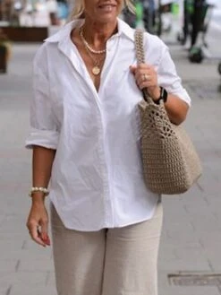 Women's Loungewear Sets Color Combo Basic Casual Comfort Home Street Daily Cotton Breathable Lapel Long Sleeve Shirt Pant Summer Spring White -Deals The Sexy Bra Store acdrie1680599040007