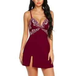 Women's Pajamas Nightgown Nighty Pjs 1 PCS Jacquard Embroidered Casual Comfort Xmas Party Home Daily Spandex Gift Strap Lace Mesh Summer Spring Black Red -Deals The Sexy Bra Store acpbou1639375200066