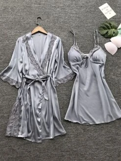 Women's Satin Silk Pajama Sets 2 Pieces Bathrobe Robes Gown Nightgown Pure Color Lovers Hot Comfort Home Daily Bed Satin Breathable V Wire Half Sleeve Summer Spring Silver Champagne 7 Women's Satin Silk Pajama Sets 2 Pieces Bathrobe Robes Gown Nightgown Pure Color Lovers Hot Comfort Home Daily Bed Satin Breathable V Wire Half Sleeve Summer Spring Silver Champagne -Deals The Sexy Bra Store adsckd1687857772236