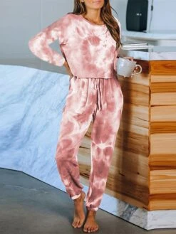 Women's Plus Size Tie Dye Lounge Sets 2 Pieces Fashion Casual Comfort Street Daily Date Polyester Breathable Crew Neck Long Sleeve Pant Pocket Summer Fall Black White -Deals The Sexy Bra Store aecset1689506560562