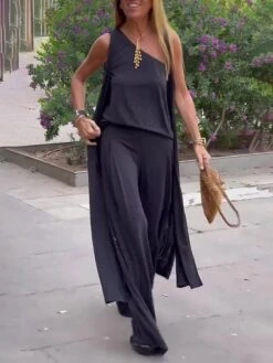 Women's Sets 4 Pcs Cotton And Spandex One Shoulder Shirt Long Vest Cardigan And Wide Leg Pants Pure Color Comfort Soft Home Daily Jersey Summer Spring Black Gray 11 Women's Sets 4 Pcs Cotton And Spandex One Shoulder Shirt Long Vest Cardigan And Wide Leg Pants Pure Color Comfort Soft Home Daily Jersey Summer Spring Black Gray -Deals The Sexy Bra Store aeskcv1684410598484