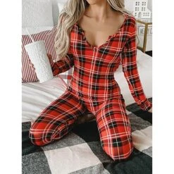 Women's Xmas Onesie Pajama Letter Elk Casual Comfort Soft ChristmasBreathable V Wire Long Sleeve Fall Winter -Deals The Sexy Bra Store ageuzv1695281836735