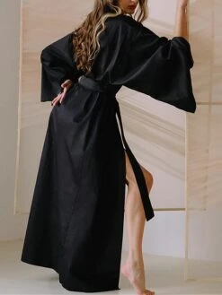 Women's Pajamas Bathrobe Robes Gown Pure Color Simple Casual Comfort Wedding Party Cotton Breathable V Wire Long Sleeve Fall Winter Black Brown -Deals The Sexy Bra Store agfthl1693206719081