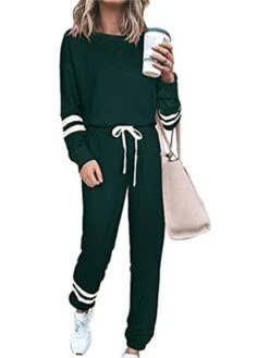 Women's Loungewear Sexy Lingerie Sets Stripe Sport Casual Comfort Home Daily Bed Cotton Blend Breathable Crew Neck Long Sleeve Hoodie Pant Pocket Fall Winter Black Army Green -Deals The Sexy Bra Store ahizov1694164380991