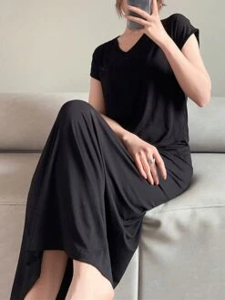 Women's Loungewear Sets Pure Color Casual Comfort Soft Home Daily Vacation Modal Breathable V Wire Short Sleeve T Shirt Tee Skirt Summer Fall Black Blue 19 Women's Loungewear Sets Pure Color Casual Comfort Soft Home Daily Vacation Modal Breathable V Wire Short Sleeve T Shirt Tee Skirt Summer Fall Black Blue -Deals The Sexy Bra Store ahmhon1690277175768
