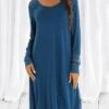 Women's Pajamas Nightgown Nightshirt Dress Pure Color Simple Casual Soft Home Daily Bed Cotton Breathable Crew Neck Long Sleeve Summer Spring Lake Blue Black