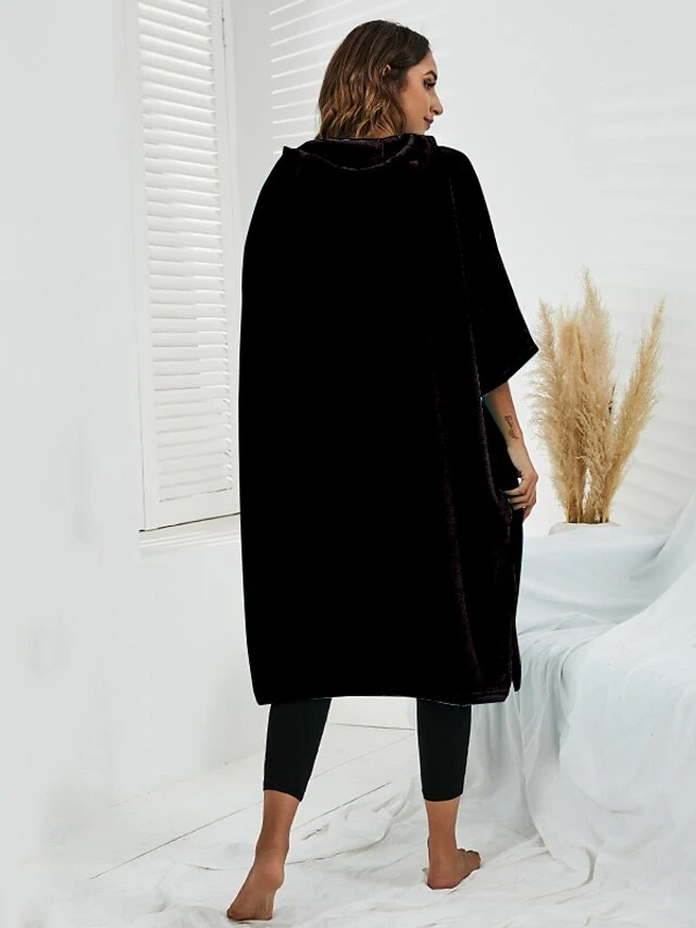 Women's Robes Gown Pure Color Comfort Home Polyester Comfort Hoodie Short Sleeve Pullover Pocket Hoodie Summer Black Light Green 8 Women's Robes Gown Pure Color Comfort Home Polyester Comfort Hoodie Short Sleeve Pullover Pocket Hoodie Summer Black Light Green - Image 8