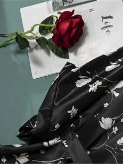 Women's Pajamas Bathrobe Robes Gown Flower Fashion Casual Comfort Home Daily Bed Satin Breathable V Wire Long Sleeve Summer Spring Black -Deals The Sexy Bra Store alfamw1679049383743