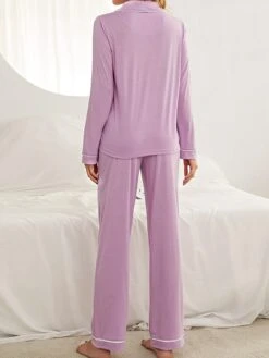 Women's Pajamas Pants Sets Pure Color Casual Comfort Soft Daily Bed Polyester Breathable Lapel Long Sleeve Pant Pocket Elastic Waist Fall Winter Pink Gray 21 Women's Pajamas Pants Sets Pure Color Casual Comfort Soft Daily Bed Polyester Breathable Lapel Long Sleeve Pant Pocket Elastic Waist Fall Winter Pink Gray -Deals The Sexy Bra Store aliaxq1692348338934