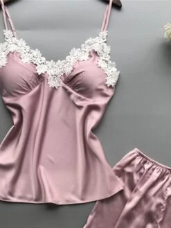 Women's Plus Size Pajamas Pajama Top And Pant Sets Patchwork Fashion Hot Comfort Home Daily Bed Satin Breathable Straps Sleeveless Strap Top Pant Backless Spring Summer Black Pink -Deals The Sexy Bra Store amviue1677148777701