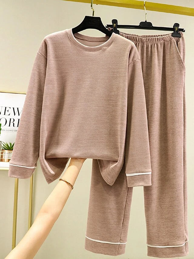 Women's Loungewear Delong Thermal Underwear Sets Pure Color Simple Casual Comfort Home Daily Bed Polyester Warm Crew Neck Long Sleeve Pant Pocket Elastic Waist Fall Winter Light Pink Pink 4 Women's Loungewear Delong Thermal Underwear Sets Pure Color Simple Casual Comfort Home Daily Bed Polyester Warm Crew Neck Long Sleeve Pant Pocket Elastic Waist Fall Winter Light Pink Pink - Image 4