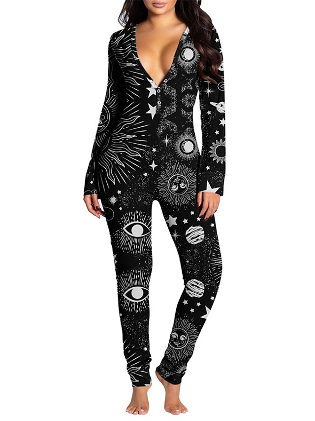 Women's Onesie Pajamas Nighty One Piece Pajama Leopard Star Fashion Comfort Soft Home Daily VacationV Wire Long Sleeve Button Fall Spring Black Pink 3 Women's Onesie Pajamas Nighty One Piece Pajama Leopard Star Fashion Comfort Soft Home Daily VacationV Wire Long Sleeve Button Fall Spring Black Pink - Image 3