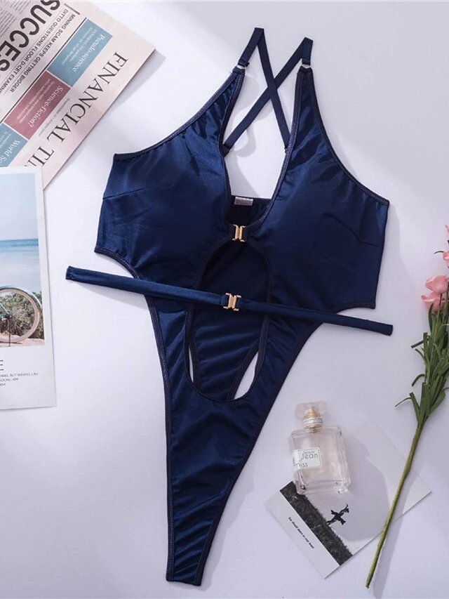 Women's Sexy Bodies Teddies & Bodysuits Pure Color Lovers Hot Home Valentine's Day Polyester Plunging Neck Sleeveless Backless Fall Winter Navy Blue 5 Women's Sexy Bodies Teddies & Bodysuits Pure Color Lovers Hot Home Valentine's Day Polyester Plunging Neck Sleeveless Backless Fall Winter Navy Blue - Image 5