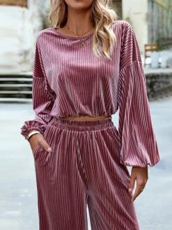 Women's Loungewear Sets Pure Color Fashion Comfort Soft Street Daily Date Polyester Breathable Crew Neck Long Sleeve Pullover Pant Fall Winter Black Pink -Deals The Sexy Bra Store aotggm1691566025177