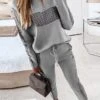 Women's Lounge Sets 2Pcs Zipper Neckline Top And Elastic Drawstring Pants Sets Fashion Casual Soft Home Daily Bed Polyester Breathable V Wire Long Sleeve Pant Summer Fall Gray