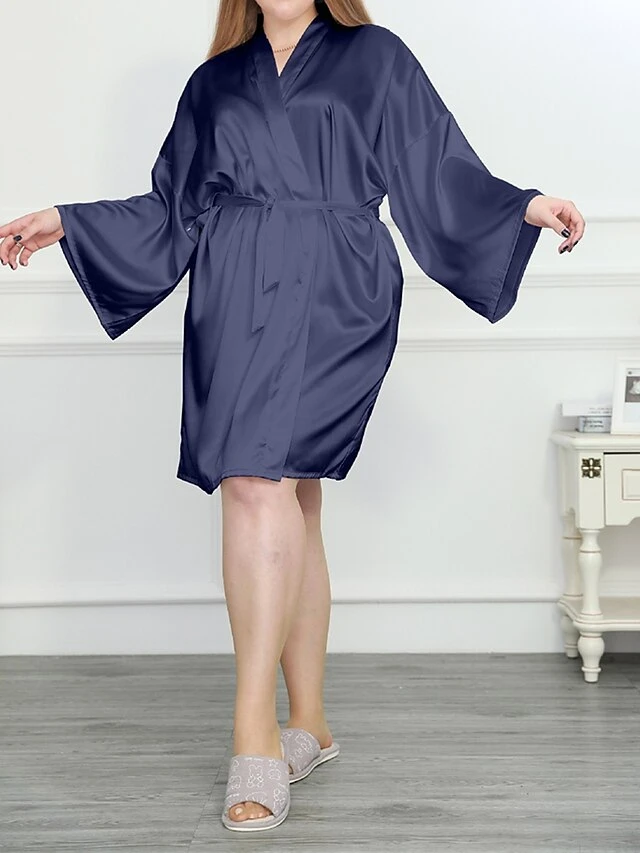 Women's Plus Size Pajamas Bathrobe Pure Color Simple Casual Comfort Home Bed Wedding Party Polyester Breathable V Wire Long Sleeve Summer Fall Claret Black 17 Women's Plus Size Pajamas Bathrobe Pure Color Simple Casual Comfort Home Bed Wedding Party Polyester Breathable V Wire Long Sleeve Summer Fall Claret Black - Image 17