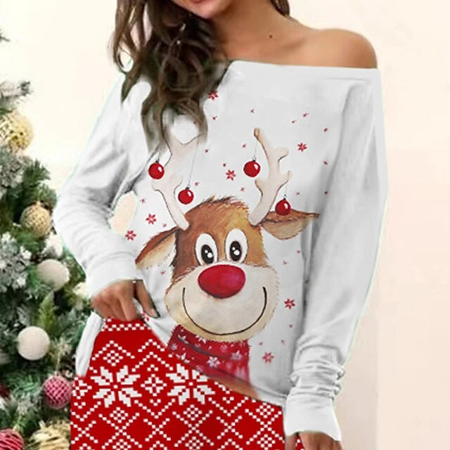 Women's Christmas Pjs Pajamas Sets 2 Pieces Elk Snowflake Fashion Comfort Xmas Soft Home Carnival Cotton Spandex Jersey Breathable Long Sleeve T Shirt Tee Pant Elastic Waist Winter Fall Red 2 Women's Christmas Pjs Pajamas Sets 2 Pieces Elk Snowflake Fashion Comfort Xmas Soft Home Carnival Cotton Spandex Jersey Breathable Long Sleeve T Shirt Tee Pant Elastic Waist Winter Fall Red - Image 2