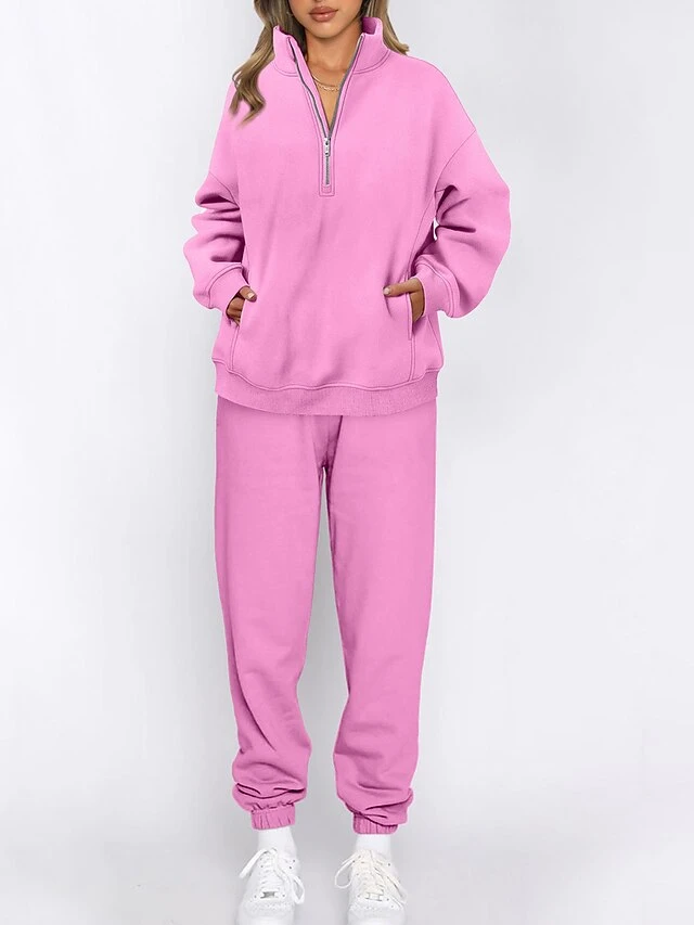 Women's Loungewear Sets Pure Color Fashion Comfort Soft Home Daily Bed Polyester Breathable Stand Collar Long Sleeve Pullover Pant Pocket Fall Winter Black White 4 Women's Loungewear Sets Pure Color Fashion Comfort Soft Home Daily Bed Polyester Breathable Stand Collar Long Sleeve Pullover Pant Pocket Fall Winter Black White - Image 4