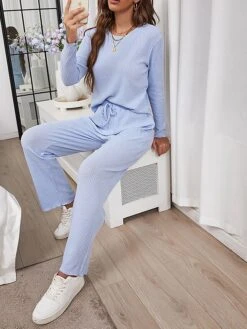 Women's Waffle Knit Lounge Sets Pure Color Fashion Casual Soft Home Daily Bed Polyester Breathable Crew Neck Long Sleeve T Shirt Tee Pant Elastic Waist Summer Fall Navy Blue Blue 23 Women's Waffle Knit Lounge Sets Pure Color Fashion Casual Soft Home Daily Bed Polyester Breathable Crew Neck Long Sleeve T Shirt Tee Pant Elastic Waist Summer Fall Navy Blue Blue -Deals The Sexy Bra Store atziew1689581291090