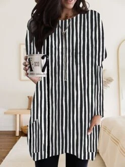 Women's Nightgown Stripe Fashion Comfort Home Daily Polyester Crew Neck Long Sleeve Pocket Fall Winter Black White 5 Women's Nightgown Stripe Fashion Comfort Home Daily Polyester Crew Neck Long Sleeve Pocket Fall Winter Black White -Deals The Sexy Bra Store aueiqs1692861952613