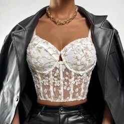 Corset Women's Corset Tops Party & Evening Club White Breathable Comfortable Overbust Corset Hook & Eye Backless Tummy Control Push Up Flower All Seasons -Deals The Sexy Bra Store auilvq1640151505218