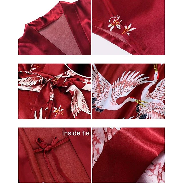 Women's Gift Robes Gown Pajamas Bathrobes Home Party Wedding Party Spa Print Crane Animal Silk Simple Soft Kimono Robes Sweet Fall Spring Summer V Wire Long Sleeve Tie Closure Belt Included 9 Women's Gift Robes Gown Pajamas Bathrobes Home Party Wedding Party Spa Print Crane Animal Silk Simple Soft Kimono Robes Sweet Fall Spring Summer V Wire Long Sleeve Tie Closure Belt Included - Image 9