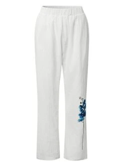 Women's Plus Size Loungewear Bottom Nighty Flower Simple Comfort Home Street Vacation Cotton And Linen Breathable Long Pant Elastic Waist Spring Summer White Black -Deals The Sexy Bra Store aukqla1659439203832
