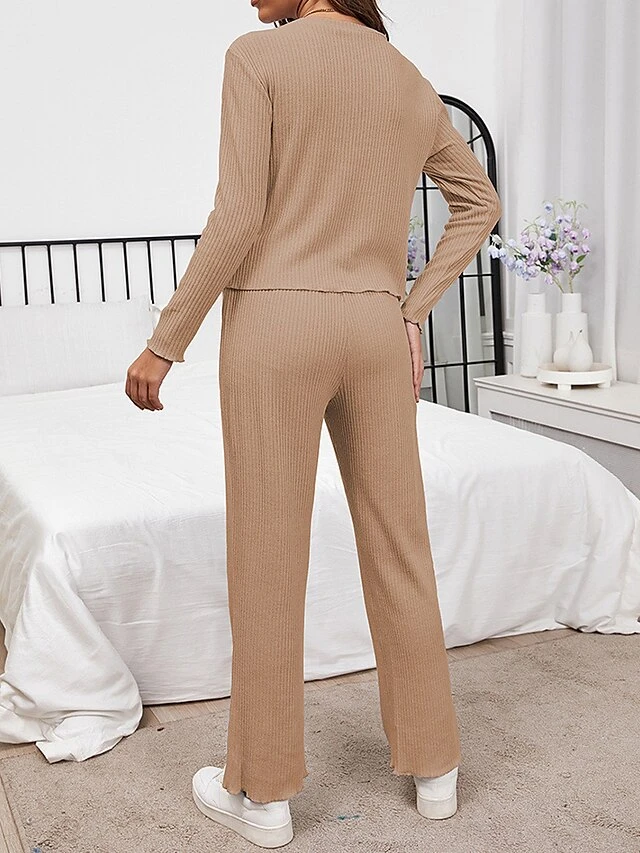 Women's Waffle Knit Lounge Sets Pure Color Fashion Casual Soft Home Daily Bed Polyester Breathable Crew Neck Long Sleeve T Shirt Tee Pant Elastic Waist Summer Fall Navy Blue Blue 11 Women's Waffle Knit Lounge Sets Pure Color Fashion Casual Soft Home Daily Bed Polyester Breathable Crew Neck Long Sleeve T Shirt Tee Pant Elastic Waist Summer Fall Navy Blue Blue - Image 11