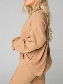 Women's Loungewear Sets Pure Color Fashion Simple Home Daily Vacation Polyester Warm Breathable Crew Neck Long Sleeve Hoodie Pant Elastic Waist Hole Fall Winter Dark Apricot Black -Deals The Sexy Bra Store auvxua1693899208245