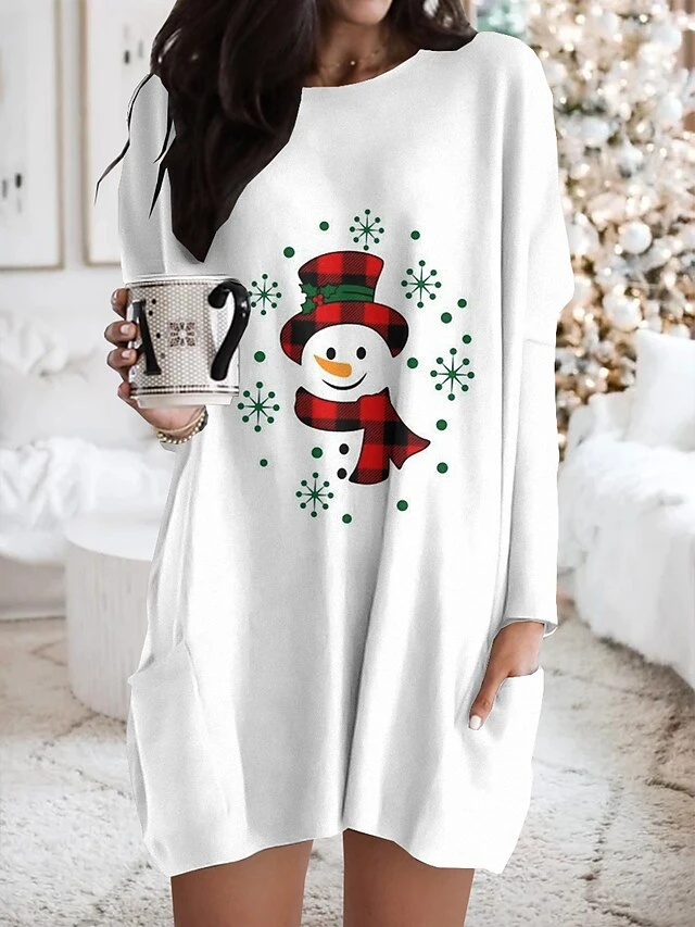 Women's Nightgown Snowman Snowflake Fashion Comfort Xmas Home Christmas Polyester Crew Neck Long Sleeve Pocket Fall Winter Red Black White 3 Women's Nightgown Snowman Snowflake Fashion Comfort Xmas Home Christmas Polyester Crew Neck Long Sleeve Pocket Fall Winter Red Black White - Image 3