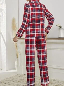 Women's Loungewear Sets Grid / Plaid Fashion Comfort Soft Xmas Home Christmas Daily Cotton Breathable Lapel Long Sleeve Shirt Pant Button Elastic Waist Fall Winter Red -Deals The Sexy Bra Store avpium1695281888156