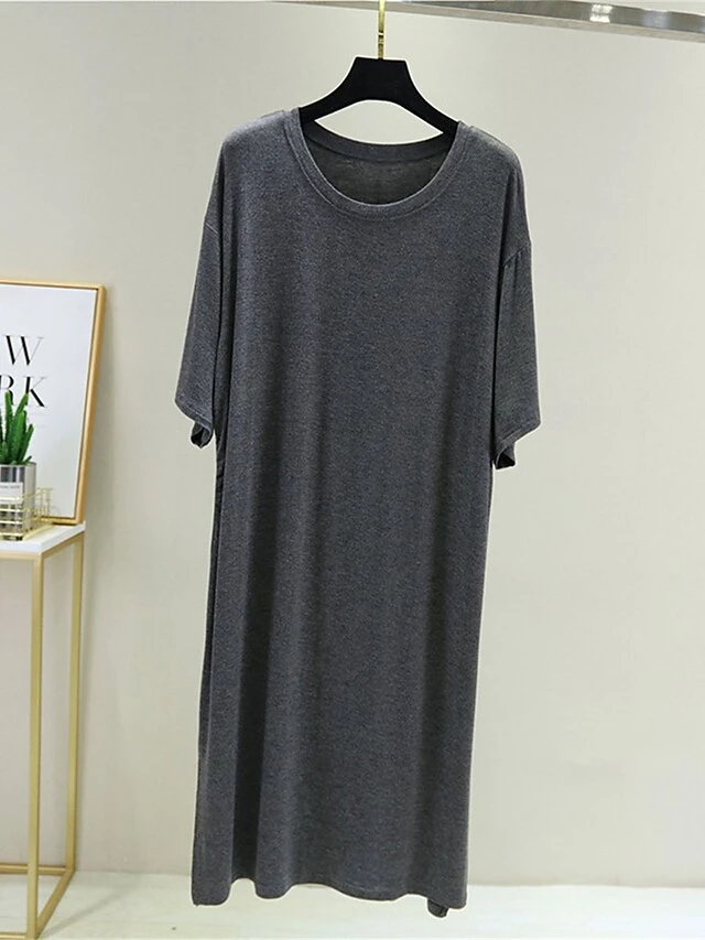 Women's Pajamas Nightgown Nightshirt Dress Pure Color Simple Casual Soft Home Daily Bed Polyester Breathable Crew Neck Short Sleeve Summer Fall Black White 1 Women's Pajamas Nightgown Nightshirt Dress Pure Color Simple Casual Soft Home Daily Bed Polyester Breathable Crew Neck Short Sleeve Summer Fall Black White