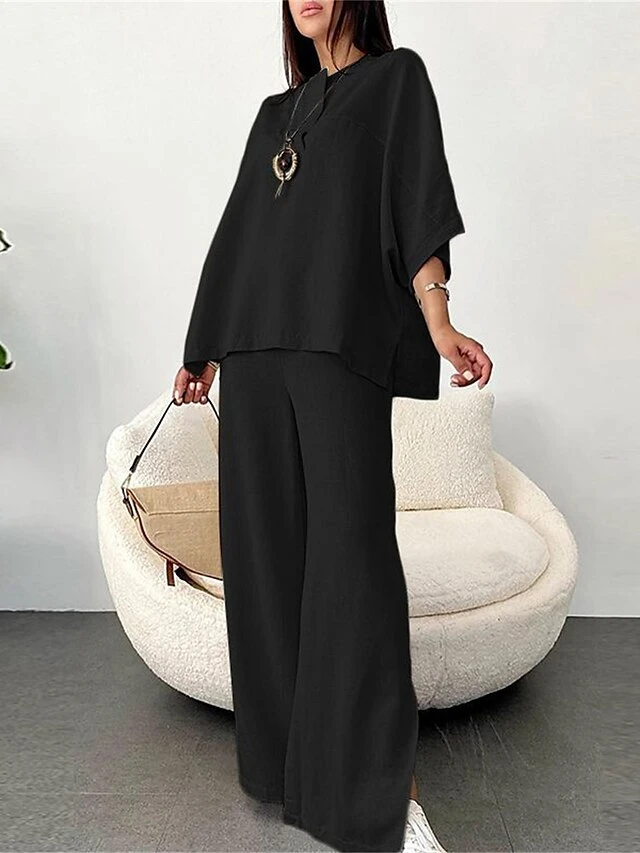 Women's Loungewear Sets Pure Color Basic Casual Comfort Home Street Daily Cotton Breathable V Wire Long Sleeve Hoodie Pant Summer Spring Black Beige 9 Women's Loungewear Sets Pure Color Basic Casual Comfort Home Street Daily Cotton Breathable V Wire Long Sleeve Hoodie Pant Summer Spring Black Beige - Image 9