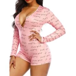 Women's Onesie Pajamas Heart Letter Hot Casual Comfort Home Daily BedBreathable V Wire Long Sleeve Button Fall Winter Pink Red