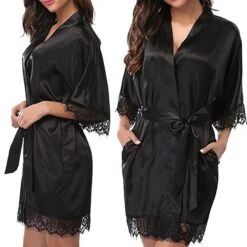 Women's Robes Gown Sets Bathrobes Nighty 1 PCS Pure Color Satin Simple Casual Home Party Wedding Party Spandex Gift Half Sleeve Lace Belt Included Spring Summer White Black 7 Women's Robes Gown Sets Bathrobes Nighty 1 PCS Pure Color Satin Simple Casual Home Party Wedding Party Spandex Gift Half Sleeve Lace Belt Included Spring Summer White Black -Deals The Sexy Bra Store axnycq1631173709950