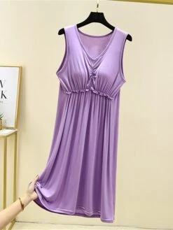 Women's Pajamas Nightgown Nightshirt Dress Pure Color Simple Casual Comfort Home Daily Bed Modal Breathable V Wire Sleeveless Chest Pads Summer Spring Lotus Pink Black -Deals The Sexy Bra Store ayonuy1686903489991