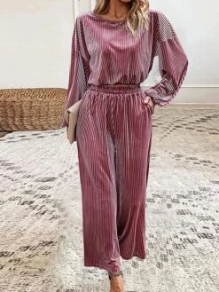 Women's Loungewear Sets Pure Color Fashion Comfort Soft Street Daily Date Polyester Breathable Crew Neck Long Sleeve Pullover Pant Fall Winter Black Pink