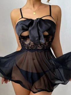 Women's Sexy Bodies Chemises & Negligees 2 Pieces Pure Color Hot Home Bed Valentine's Day Polyester Breathable Gift V Wire Sleeveless Thong Backless Mesh Spring Summer Black / Lace / Lace