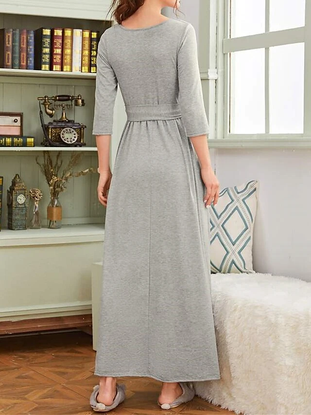 Women's Loungewear Nightgown Nightshirt Dress Pure Color Simple Casual Comfort Home Street Daily Modal Breathable Crew Neck Pocket Fall Winter Gray 2 Women's Loungewear Nightgown Nightshirt Dress Pure Color Simple Casual Comfort Home Street Daily Modal Breathable Crew Neck Pocket Fall Winter Gray - Image 2