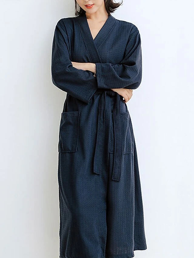 Women's Pajamas Bathrobe Robes Gown Pure Color Simple Casual Comfort Home Daily Bed Polyester Breathable V Wire Long Sleeve Pocket Belt Included Fall Winter Pink Women's Long Sleeves~~ Light Blue 5 Women's Pajamas Bathrobe Robes Gown Pure Color Simple Casual Comfort Home Daily Bed Polyester Breathable V Wire Long Sleeve Pocket Belt Included Fall Winter Pink Women's Long Sleeves~~ Light Blue - Image 5