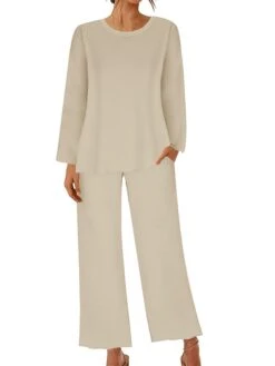 Women's Loungewear Sets Pure Color Simple Casual Comfort Home Daily Bed Polyester Breathable Crew Neck Long Sleeve T Shirt Tee Pant Pocket Fall Winter Black Red