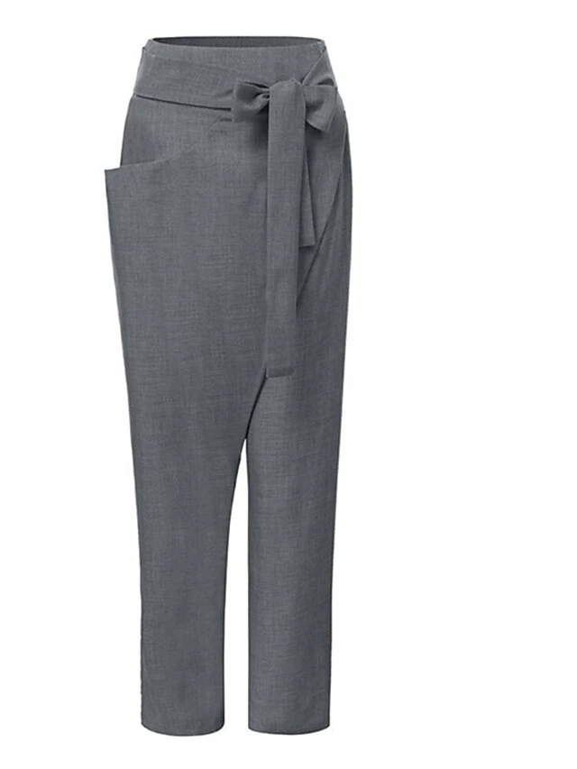 Women's Cotton Loungewear Pants High Waist Irregular Lace-Up Cropped Pants Solid Fashion Simple Casual Cotton Breathable With One Side Pockets Summer Spring Black Navy Blue 2 Women's Cotton Loungewear Pants High Waist Irregular Lace-Up Cropped Pants Solid Fashion Simple Casual Cotton Breathable With One Side Pockets Summer Spring Black Navy Blue - Image 2