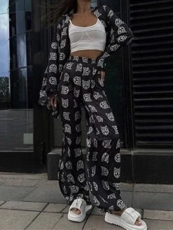 Women's Loungewear Sets 2 Pieces Cat Letter Fashion Casual Comfort Street Daily Date Polyester Breathable V Wire Long Sleeve Pant Fall Winter Silver Black Black 27 Women's Loungewear Sets 2 Pieces Cat Letter Fashion Casual Comfort Street Daily Date Polyester Breathable V Wire Long Sleeve Pant Fall Winter Silver Black Black -Deals The Sexy Bra Store bblrjt1692257121888