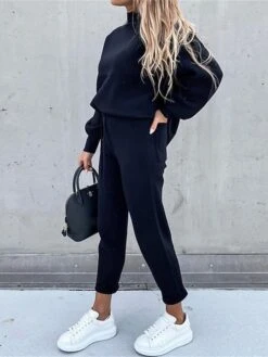 Women's Lounge Sets Sweatshirt Drawstring Pants Pure Color Fashion Comfort Soft Street Daily Vacation Polyester Breathable Crew Neck Long Sleeve Pant Elastic Waist Summer Fall Black Khaki -Deals The Sexy Bra Store bcepqu1689845880283