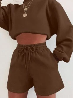 Women's Lounge Sets 2 Pcs Sweatsuit Sweatshirt And Shorts Pure Color Fashion Casual Comfort Street Daily Date Cotton Breathable Crew Neck Long Sleeve Shorts Fall Winter Pink Blue -Deals The Sexy Bra Store bctxkl1691566020312