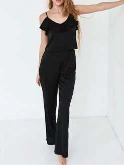 Women's Pajamas Pajama Top And Pant Sets Pure Color Hot Casual Comfort Home Daily Bed Satin Breathable Straps Sleeveless Strap Top Pant Spring Summer Black Pink